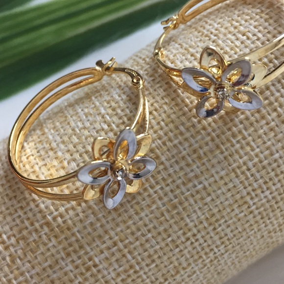 18K Brazilian Gold Filled Jewelry Flower Design Round Hoop